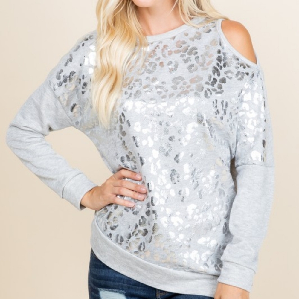 Foil Animal Print Cold Shoulder Sweatshirt NWT